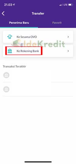 Pilih Transfer ke Rekening Bank