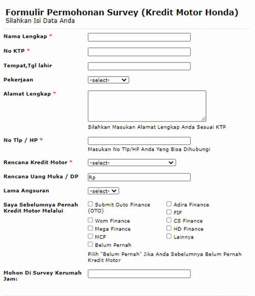 Format Penulisan Contoh Formulir Survey Kredit Motor