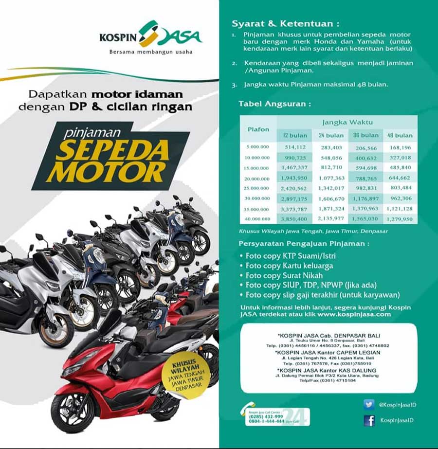 Tabel Angsuran Pinjaman Kospin Jasa Sepeda Motor